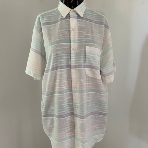 Vintage Leo Chevalier Shirt Mens Medium White Striped Button Up - Picture 3 of 3